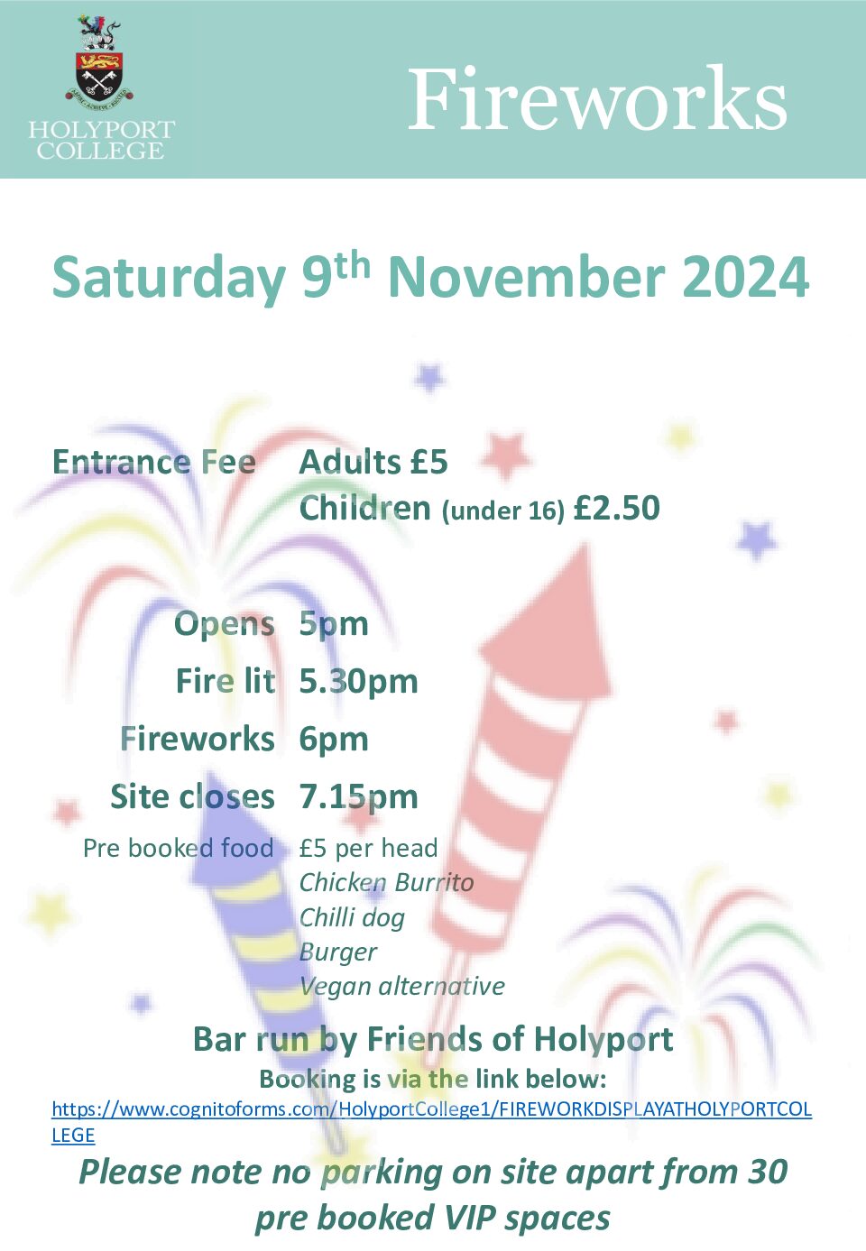 Holyport College Annual Fireworks – Saturday 9th November 2024